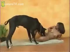 Exotic playgirl takes enjoyment in engulfing her dog's veiny penis